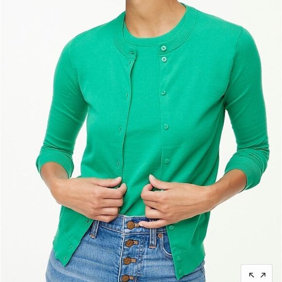 J.Crew Classic Cotton Cardigan Sweater‎ Green XS NWT IN PACKAGING - Picture 1 of 7